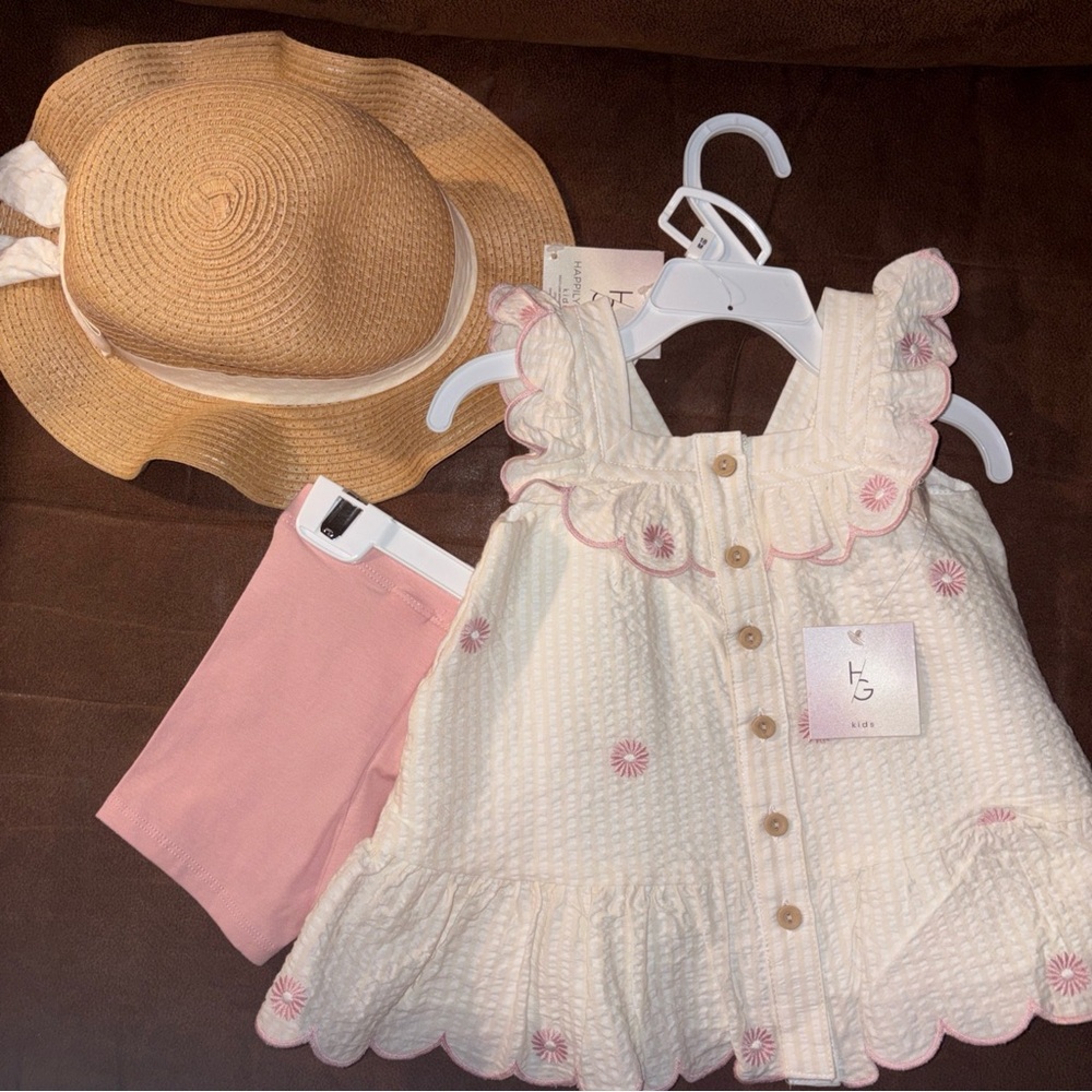 Easter baby girl Cream and Pink Dress Set with Hat